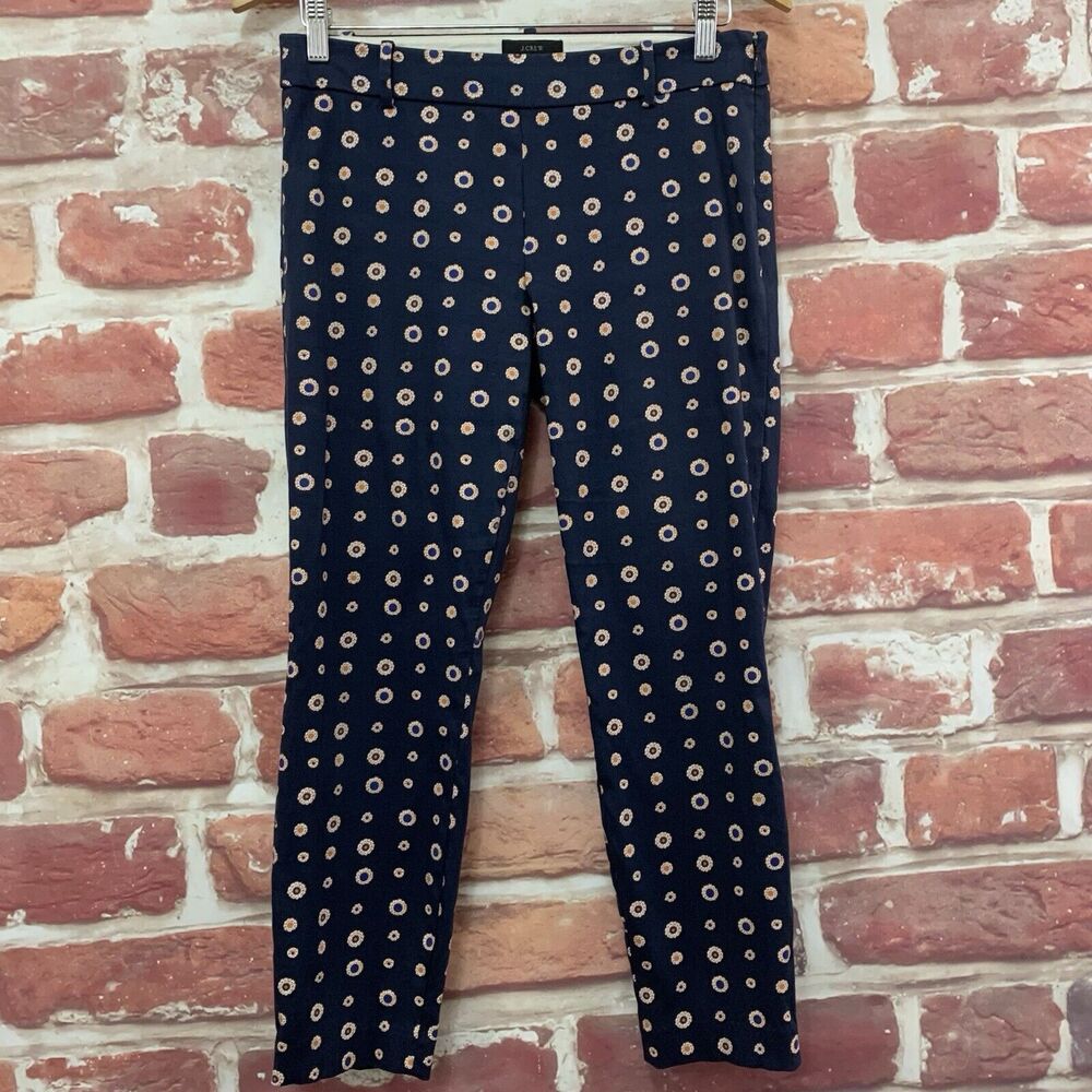 J Crew Minnie Pants Women's 2 Blue Multicolor Floral Abstract Slim Trousers